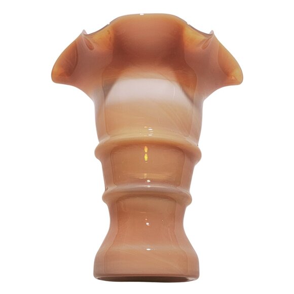 Vintage Altaglass Ruffled Peach & White Opalescent Vase - Excellent Condition - Picture 8 of 8